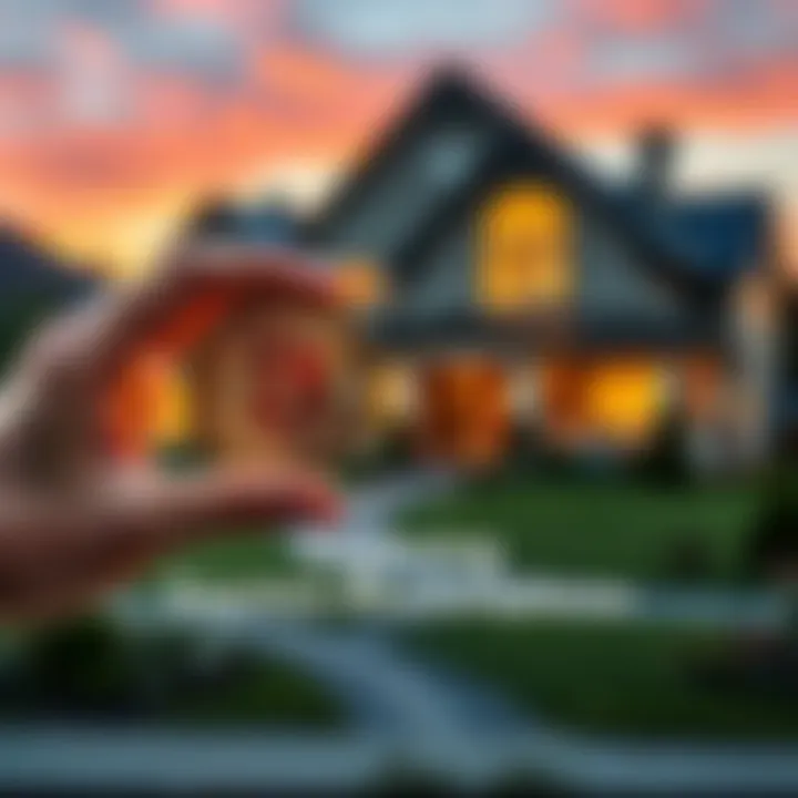 Person holding a Bitcoin with a house in the background, symbolizing real estate investment with cryptocurrency