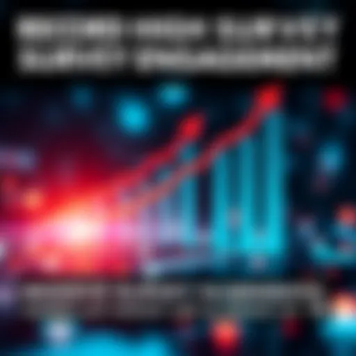 A graphic showing a rising chart with arrows and survey icons, symbolizing increased survey participation globally.