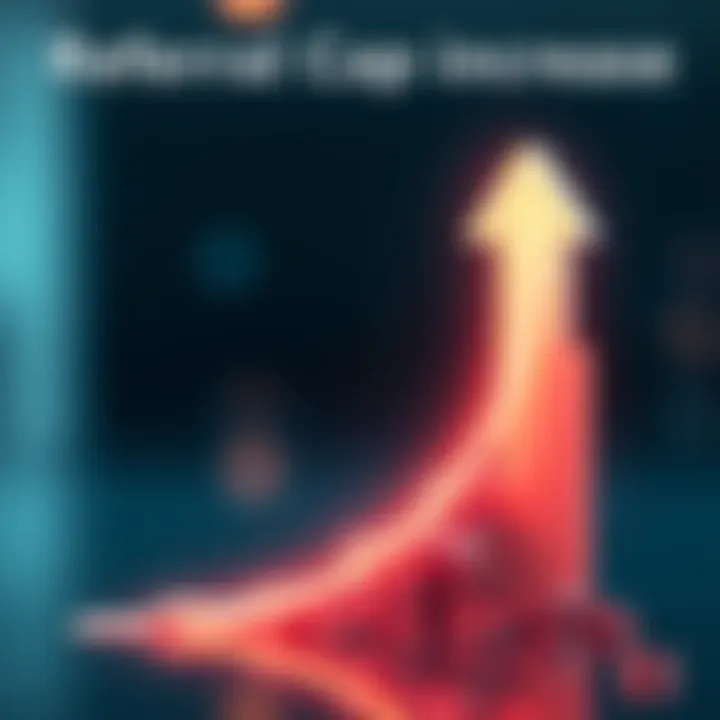 A graphic showing an upward arrow and the new referral cap of 5,000, symbolizing the increase from the previous limit.