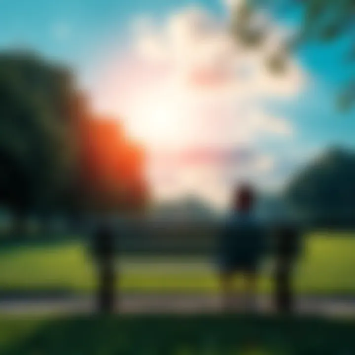 A person sitting on a bench in a park, looking thoughtfully at the sky, symbolizing reflection on coincidences in life.