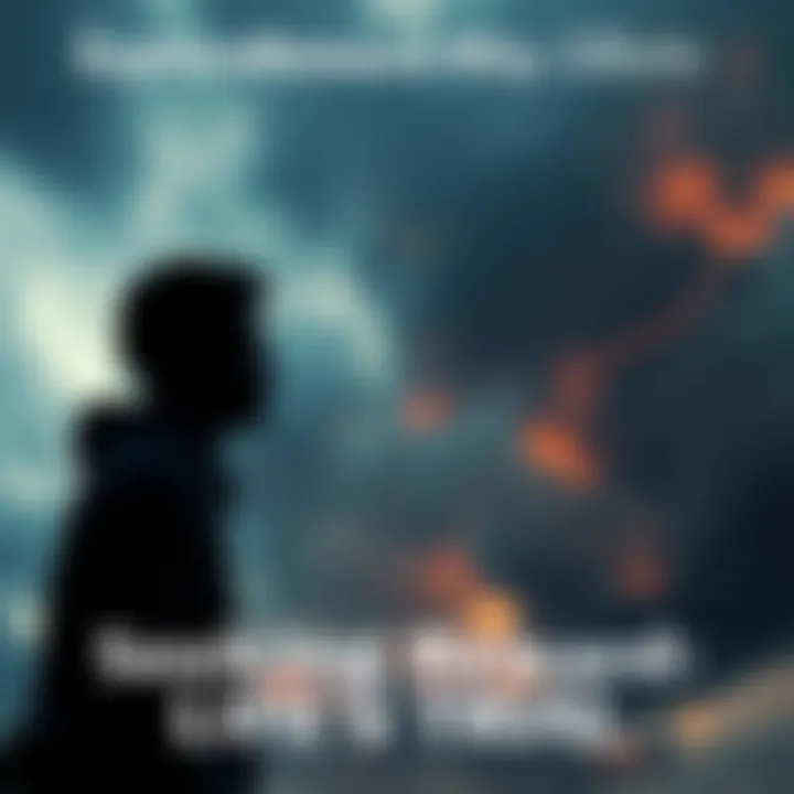 Exploration of Life's Trials A contemplative figure amidst a stormy sky, symbolizing life's challenges and the search for rewards.