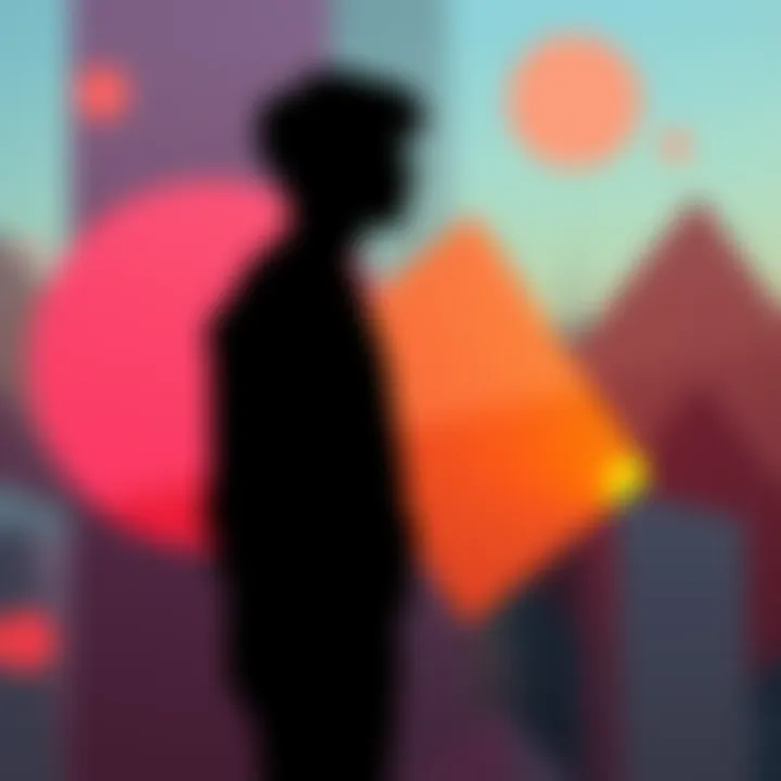 Reflective Figure in 2026 A person standing in a thoughtful pose, surrounded by abstract shapes representing identity and values in 2026.