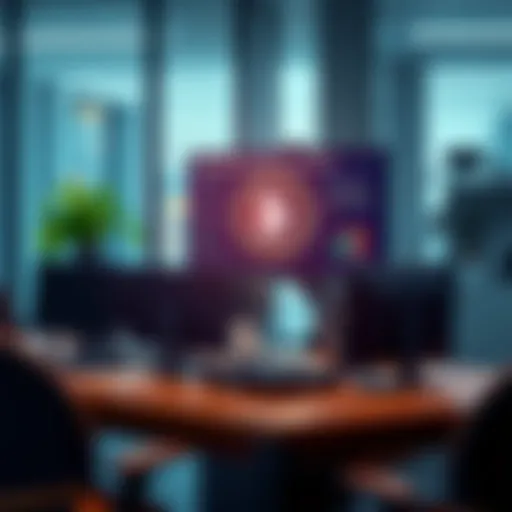 A modern office setting displaying financial technology, with a focus on a digital screen showing cryptocurrency assets management, symbolizing regulated custodians in the UAE.