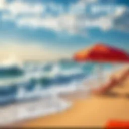 A peaceful beach scene with people relaxing under umbrellas while waves gently crash on the shore, symbolizing calm during market downturns.