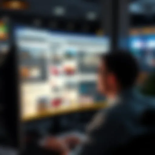 A person analyzing ads on a computer screen while calculating potential returns on investment for rent boosting.