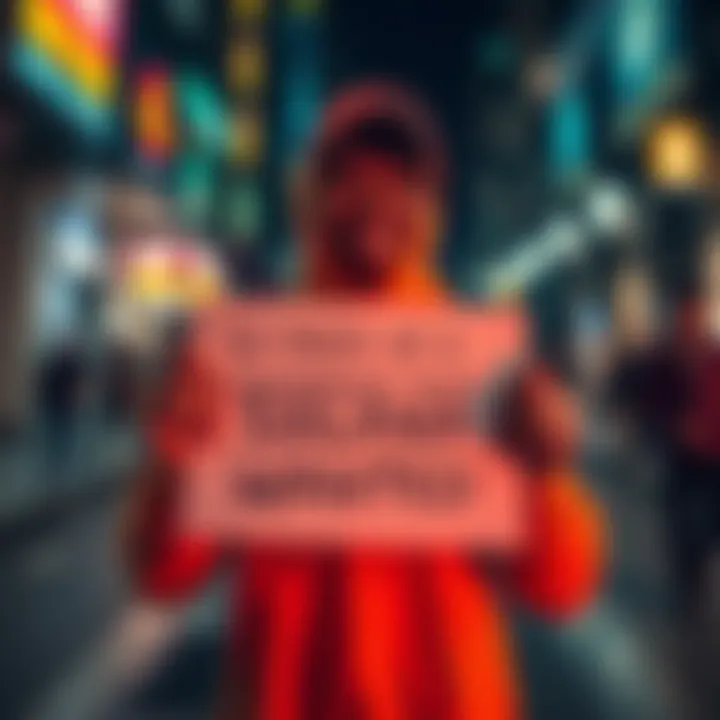 Person holding a sign asking for one Solana as a gift, expressing need for financial help