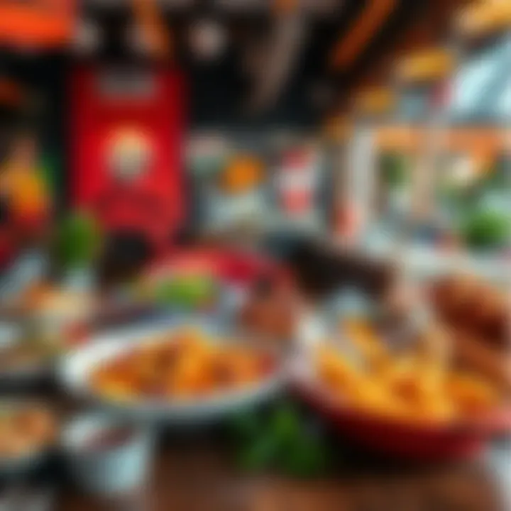 A vibrant table filled with delicious dishes and a menu showcasing weekly discounts at a restaurant.