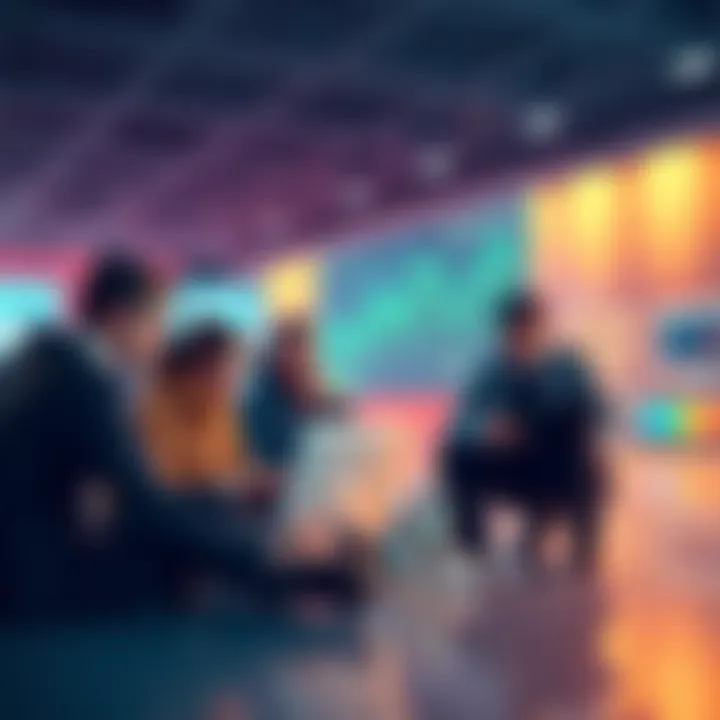 Group of people discussing cryptocurrency research methods with laptops and charts