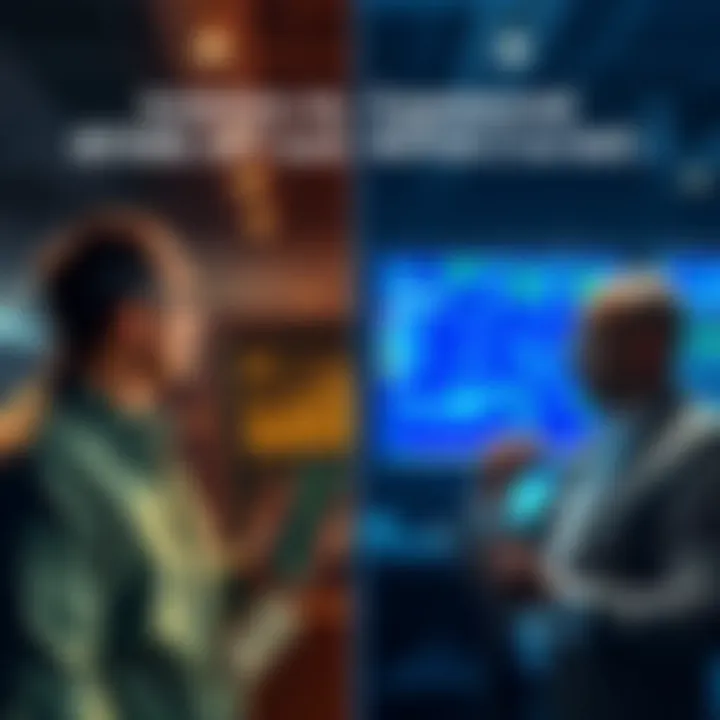 A comparison of retail investors eagerly looking at high APYs on screens while seasoned investors analyze risk-adjusted returns on their devices