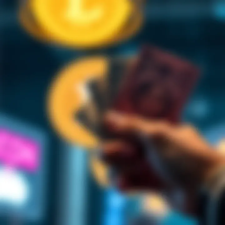 A person holding cash with a Litecoin symbol in the background, symbolizing the trend of cashing out retirement funds for crypto investments.