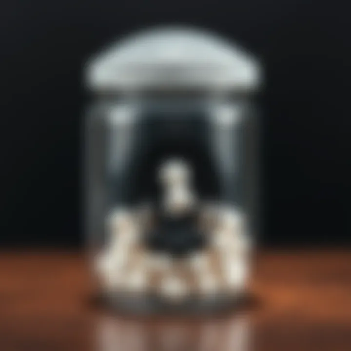 A close-up of a reusable tamper-evident jar with a unique fingerprint lid, showing black and white balls forming a specific pattern to indicate tampering.