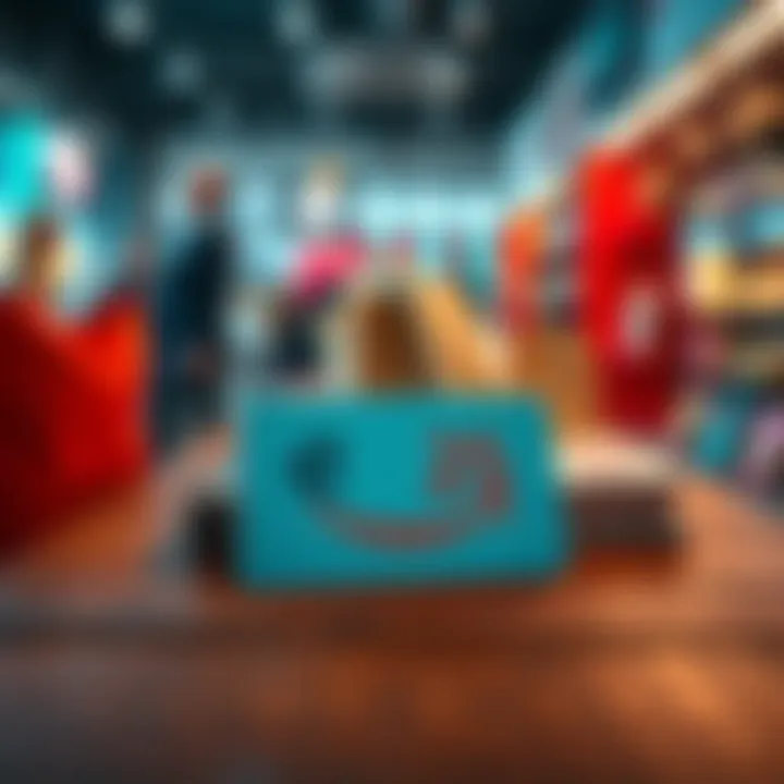 A €25 Revolut Amazon gift card shown on a wooden table with shopping items in the background.