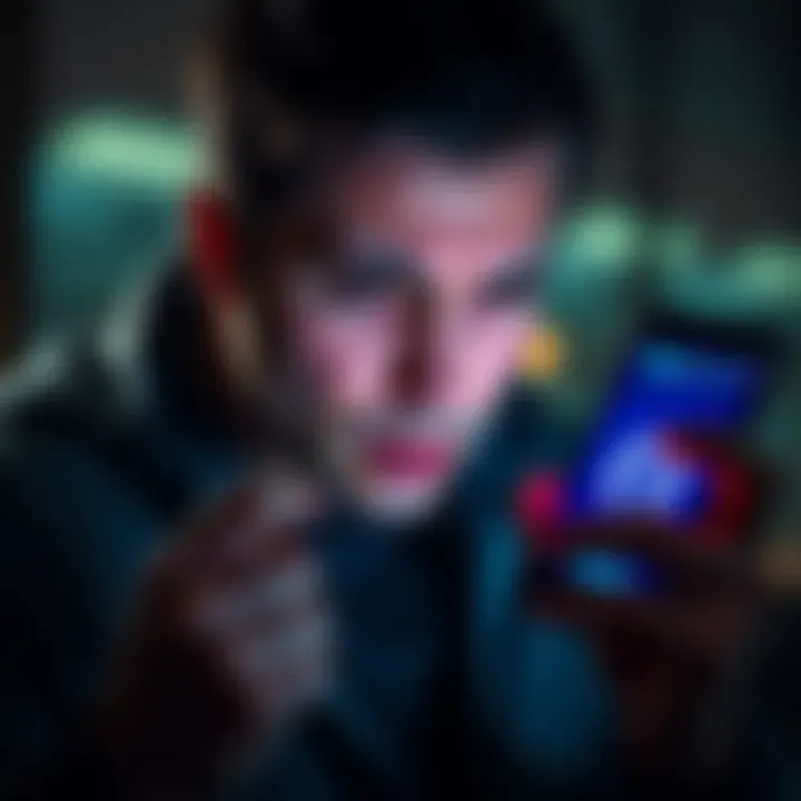 A frustrated person looking at a smartphone showing the Revolut app with loading symbols and notifications missing.