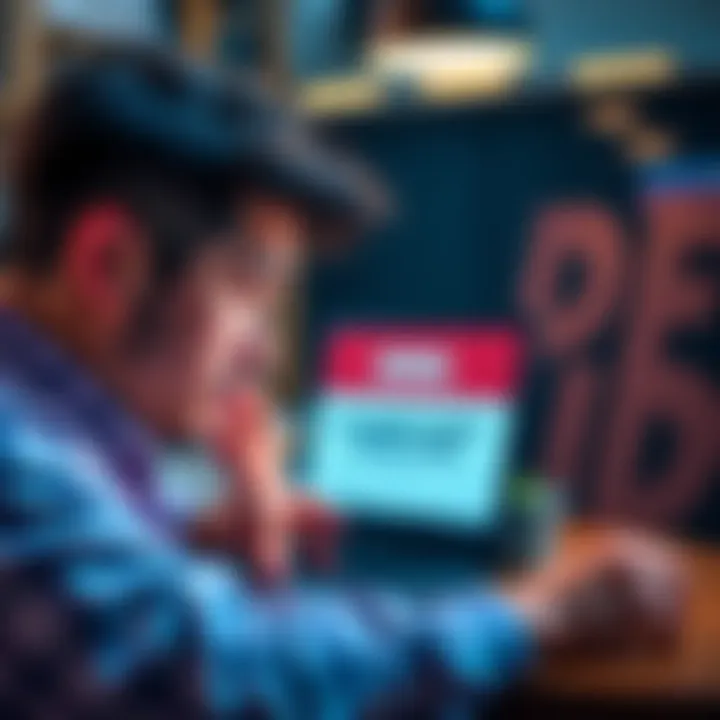 A frustrated individual looking at a laptop screen showing a business account rejection message