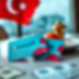 Two Revolut cards placed on a table with a Turkish flag in the background, representing money transfers to Turkey.
