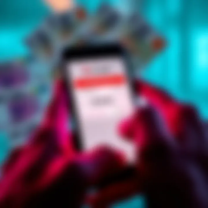 A person examines smartphone showing high foreign exchange rates on the Revolut app, with euros in the background to represent currency exchange.