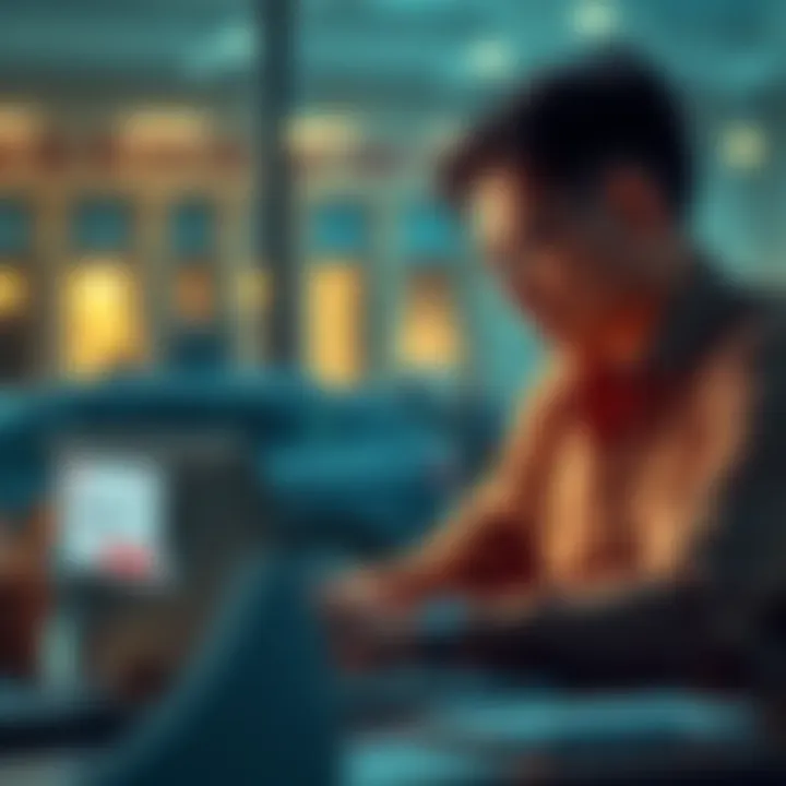 A frustrated business owner looking at a laptop with a failed transaction notice, symbolizing payment troubles with Revolut.