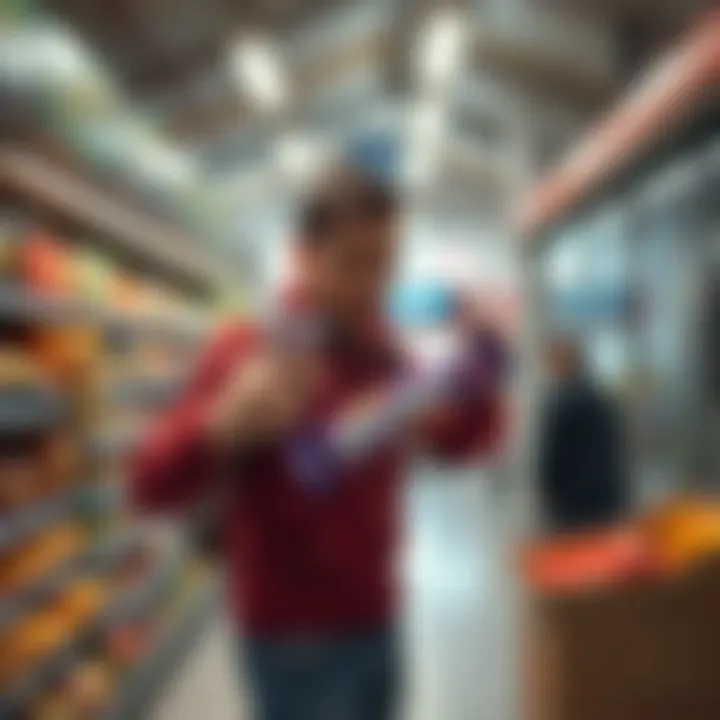 Richard Heart playfully pretending to leave with Milky Ways at a grocery store in South Asia, with a surprised cashier in the background.