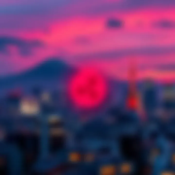 Ripple logo in front of a Japanese skyline, symbolizing its expansion in Japan.