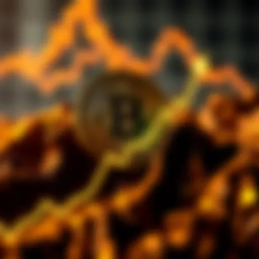 A graphic showing a Bitcoin symbol with an upward trend line, indicating the rising value of Bitcoin in the market.