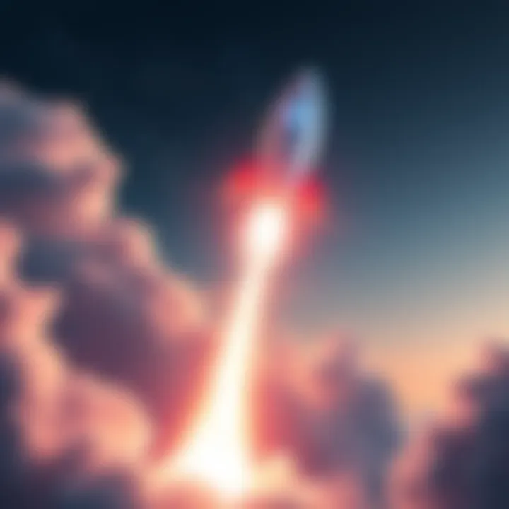 A colorful rocket launching into the sky, symbolizing excitement and positivity while leaving negativity behind.