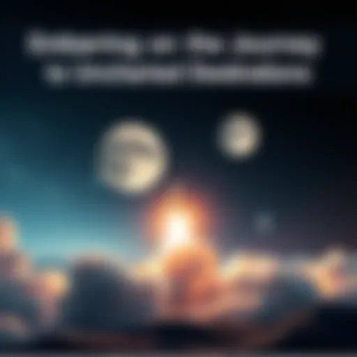 A rocket takes off, aiming for the moon, symbolizing humanity's journey into space.