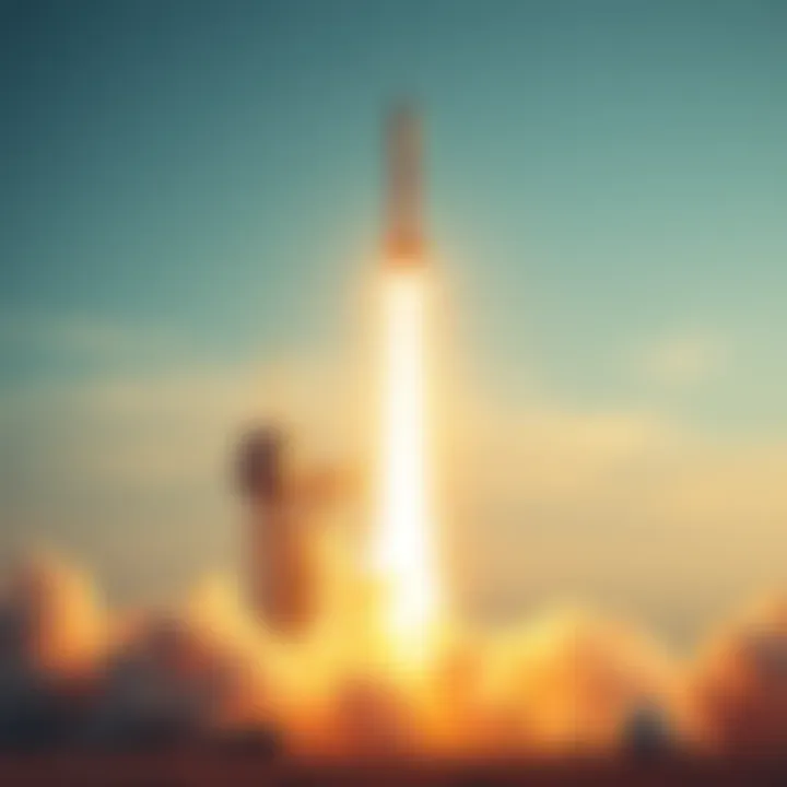 A rocket taking off into the sky with a bright flame behind it, symbolizing progress and excitement.