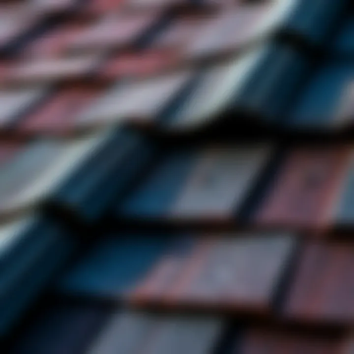 Roof shingles with visible line patterns Close-up of roof shingles showing regular line patterns indicating wear