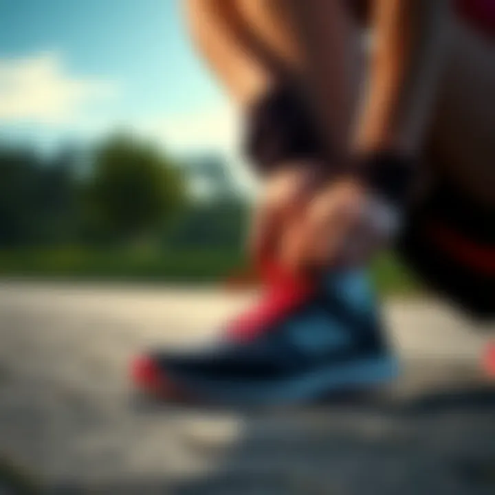 A person tying their running shoes in preparation for a jog