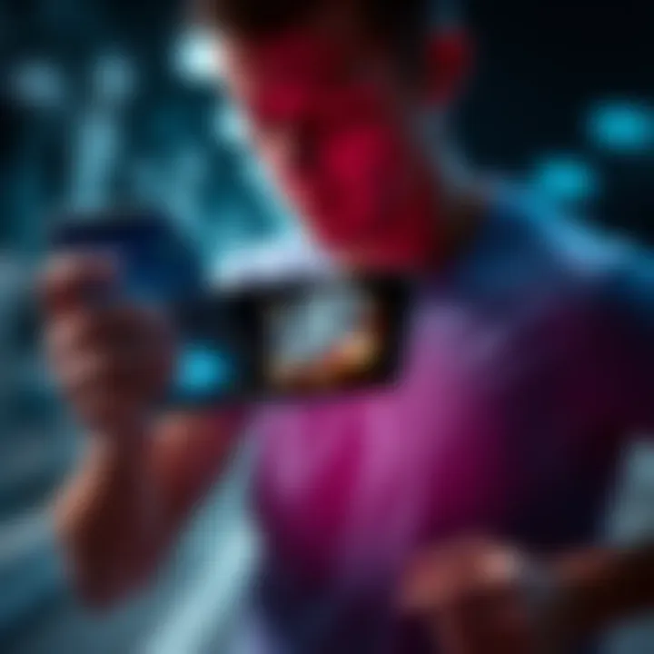 A person running while looking at a smartphone displaying digital tokens, symbolizing the Sweat economy and its challenges with token value.