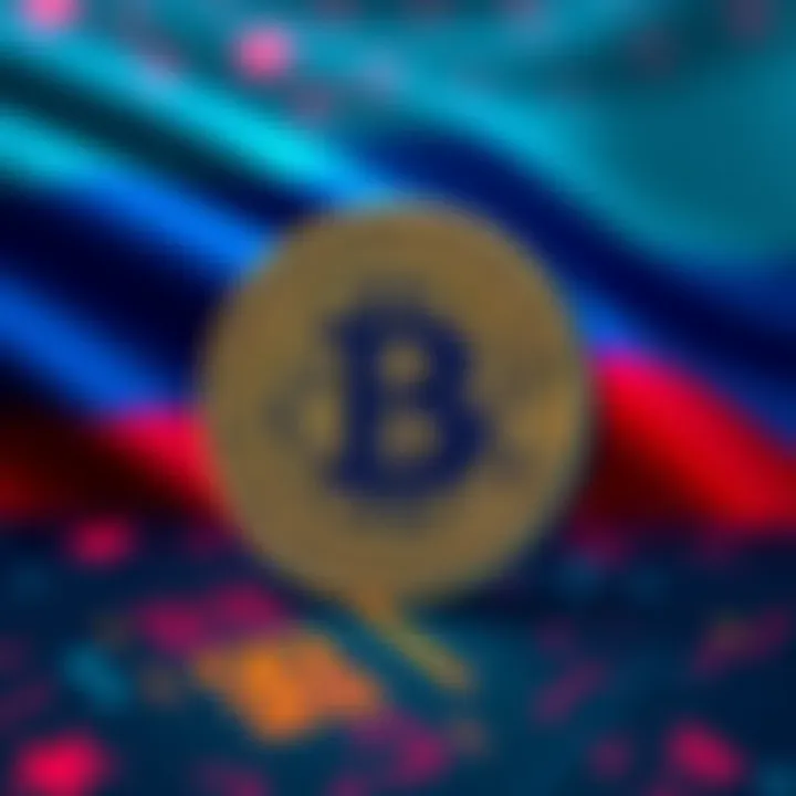 Illustration of a digital currency symbol with Russian flag colors in the background
