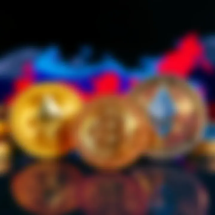 A graphic showing Bitcoin and Ethereum symbols with the Russian flag in the background, highlighting Russia's new policy on cryptocurrency collateral.