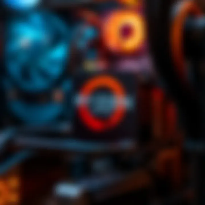 Close-up of a Ryzen 7 5700 CPU installed in a mining rig with multiple graphics cards and cooling system