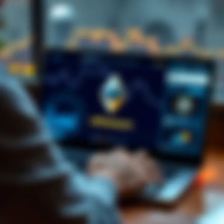 A person using a laptop to stake Ethereum safely with non-custodial options, showcasing a digital wallet interface on the screen.