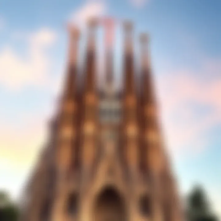 A view of the Sagrada Familia Church showcasing its detailed towers and unique architecture