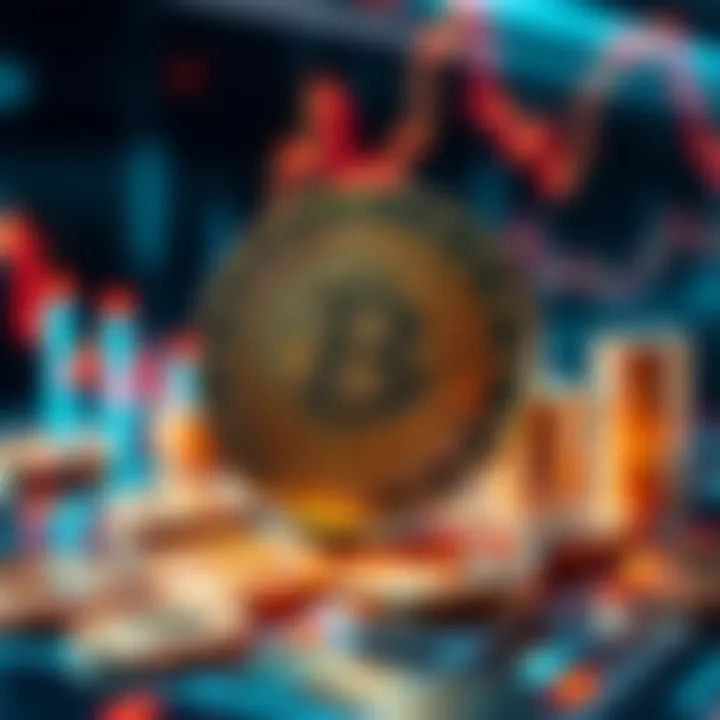 A digital representation of cryptocurrencies with a graphic showing a $65 million sale, symbolizing the impact on the market.