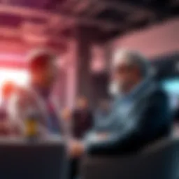 Sam Bankman-Fried speaking with the founders of Anthropic at a conference, highlighting their connections in technology and finance.