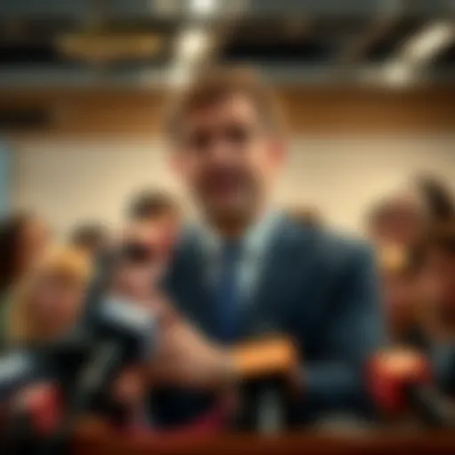 Sam Bankman-Fried addressing a crowd with determination during a press conference