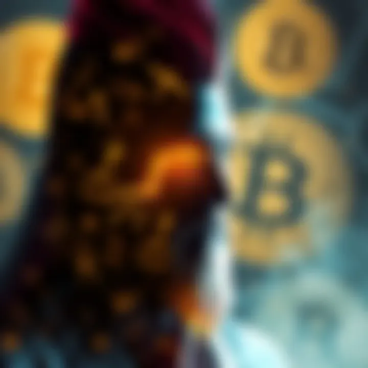 An abstract figure symbolizing Satoshi Nakamoto, with Bitcoin logos in the background, suggesting the mystery around Bitcoin's creator