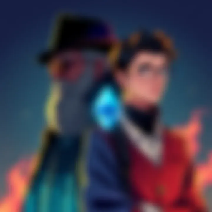 Illustration showing Satoshi Nakamoto and Vitalik Buterin symbolizing their impact on cryptocurrency, Satoshi as a shadowy figure and Vitalik as a bright innovator with Ethereum logo.