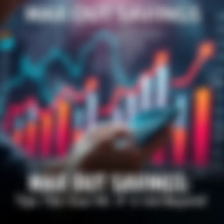 A person calculating savings with a calculator, surrounded by charts showing upward trends in finances.