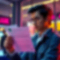 A person looking at two bank forms for locking savings, contemplating the choice between locking all assets or staggering them