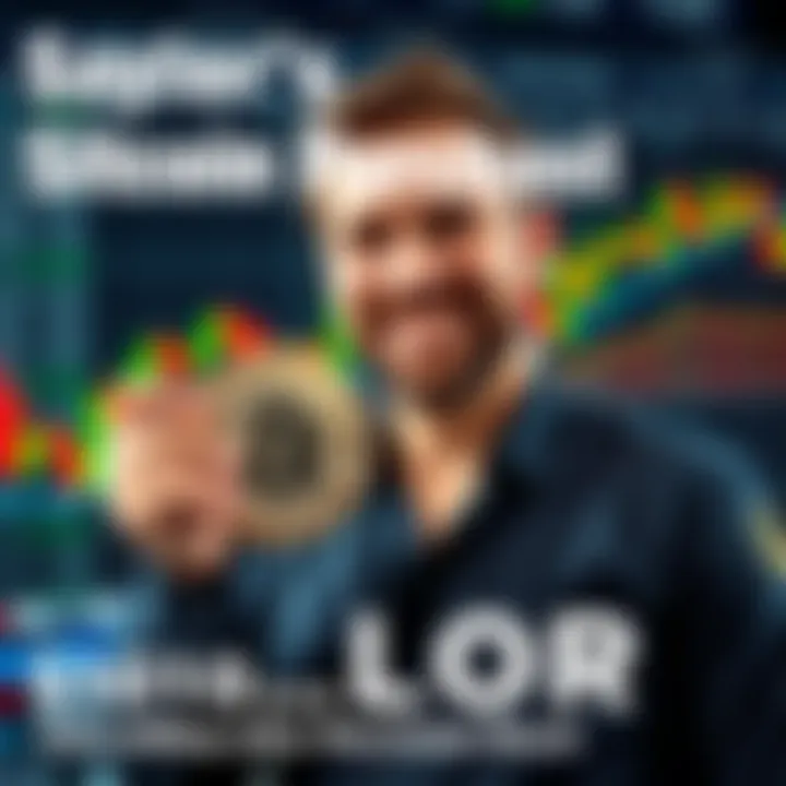 Michael Saylor holding Bitcoin with a confident expression, symbolizing his $101 million investment, set against a backdrop of fluctuating cryptocurrency charts.