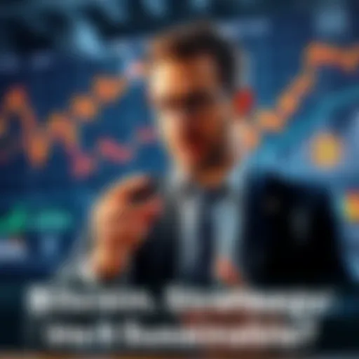 Businessman Michael Saylor speaking about Bitcoin acquisitions with graphs and charts in the background