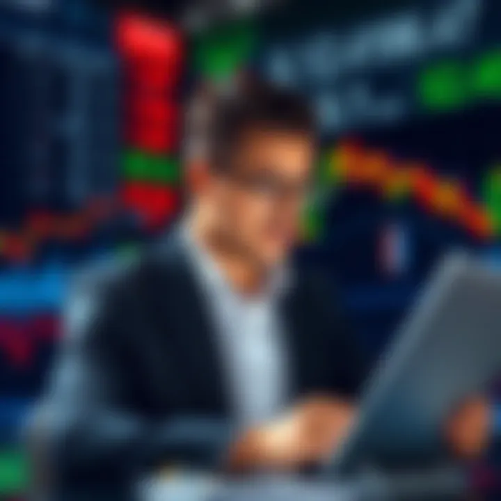 A businessman analyzing stock market trends with charts and graphs in the background, representing investment changes.