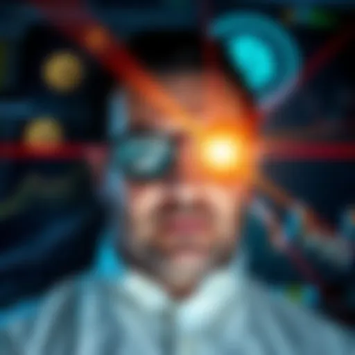 Michael Saylor wearing laser eyes to show his positive outlook on Bitcoin, with a backdrop of Bitcoin graphics and charts, symbolizing increased investments from major players.