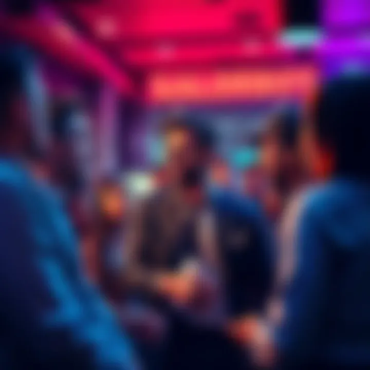 A group of people discussing and debating Saylorboy's statements in a lively setting, with some showing disbelief and others engaged in the talk.