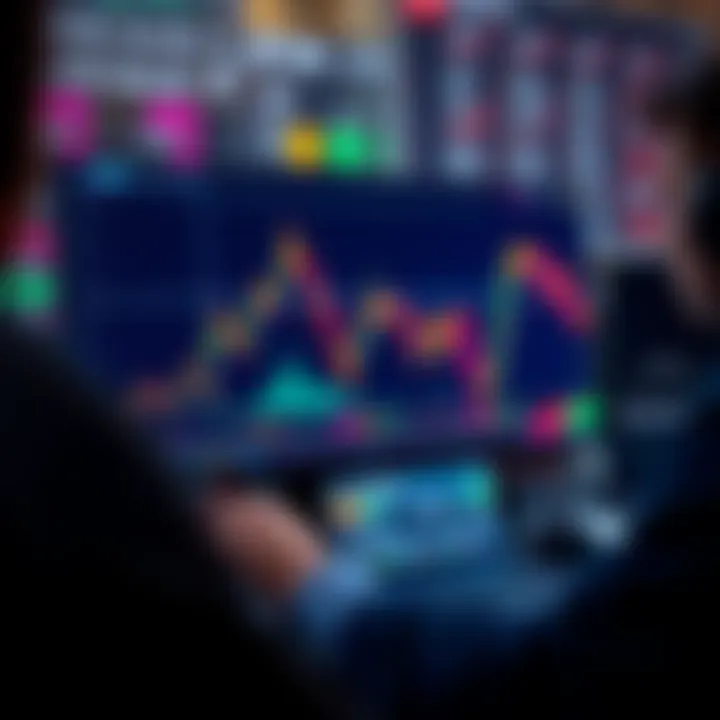 A trader analyzing low cap altcoins on a computer screen, focusing on a chart with 1-minute intervals and showing price movements.