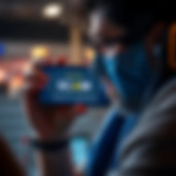 A concerned person looking at a phone with a scam warning message on the screen, showing caution against fake calls.