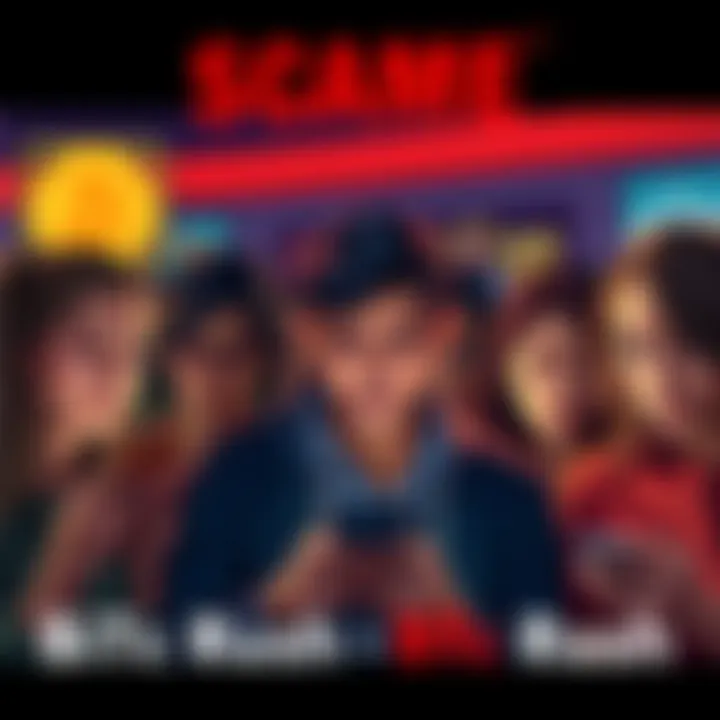 Group of disappointed people looking at their phones after the BTC Rush game closed down unexpectedly, showcasing frustration over lost investments